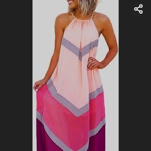 Halter Pink Purple Flowy Chevron Maxi Dress